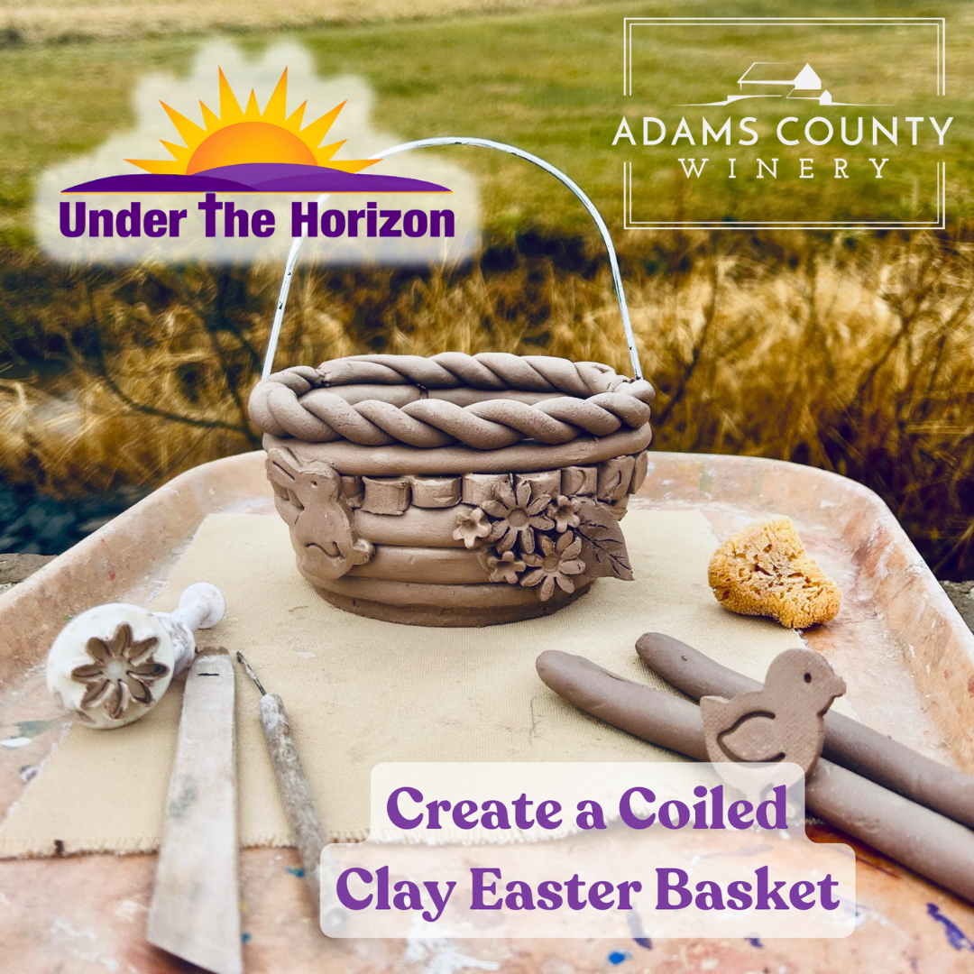 Unfinished clay Easter basket with tools for a coiling class