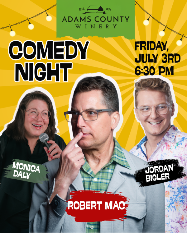 Robert Mac shown with the opening comedians Jordan and Monica behind him.