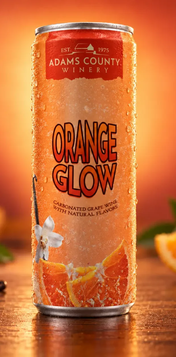 Can of Orange Glow 7% low alcohol wine.
